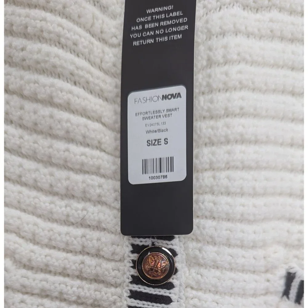 Fashion Nova Contrast-Trim Sweater Vest – White/Black – Size S – NWT